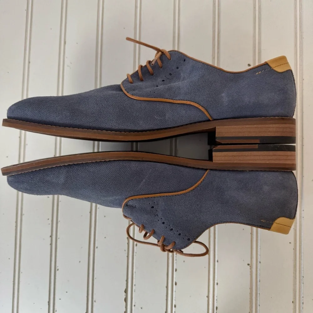 Men's Blue Suede Lace-Up Dress Shoes with Tan Accents